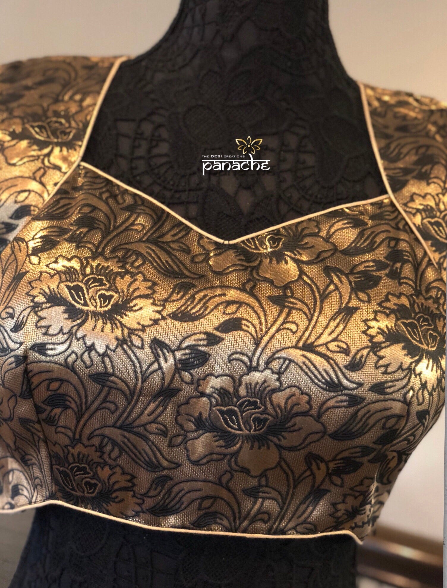 Designer Blouse - Black Zari Jangla woven