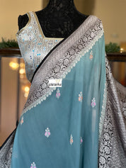 Designer Blouse - Off white Silver Antique Zari
