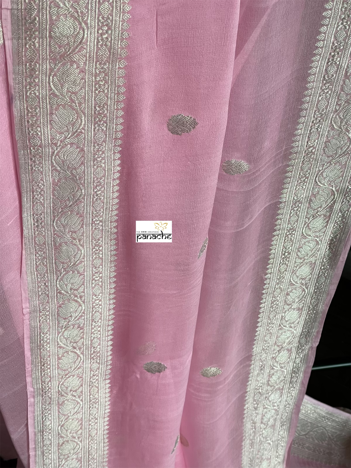 Khaddi Chiffon Banarasi - Light Pink Silver Zari