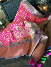 Katan Silk Banarasi - Shot Pink Paithani Woven