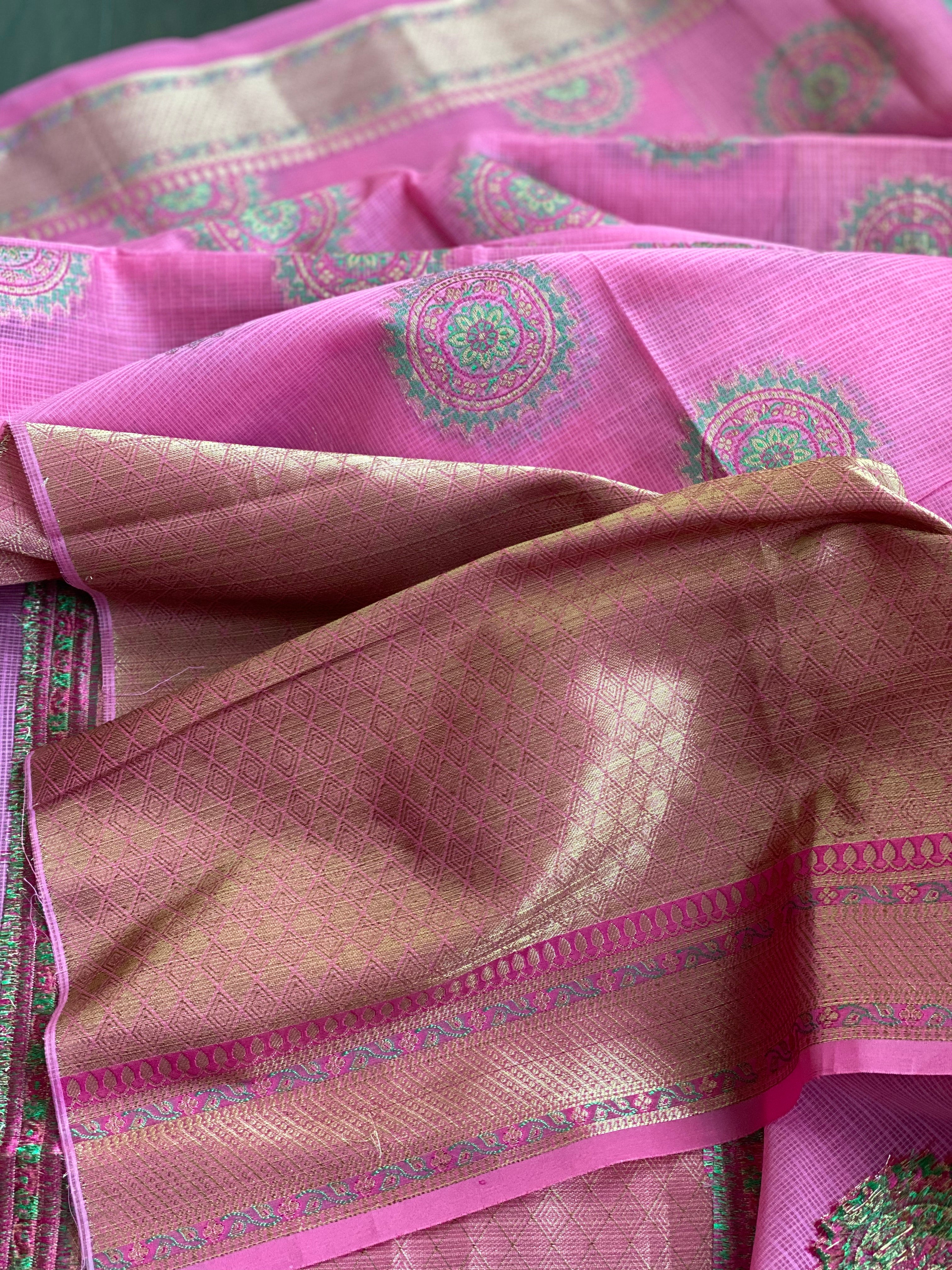 Cotton Silk Banarasi - Pink Meenakari