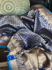 Tanchoi Silk Banarasi - Blue Antique Golden Zari