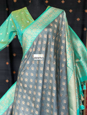 Pure Tassur Silk Banarasi - Grey Sea Green