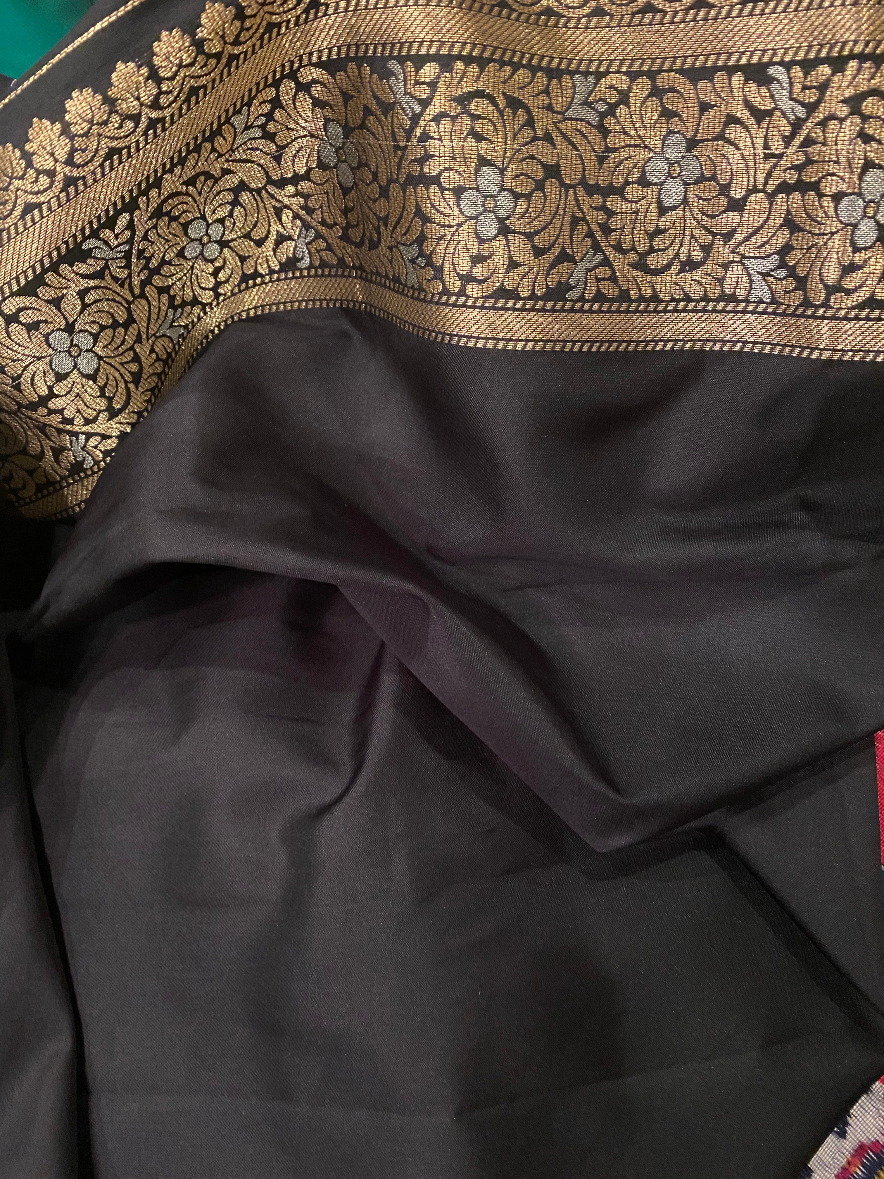 Soft Silk Bandhni Banarasi - Black Maroon Green