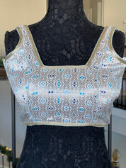 Designer Blouse - Off white Silver Antique Zari