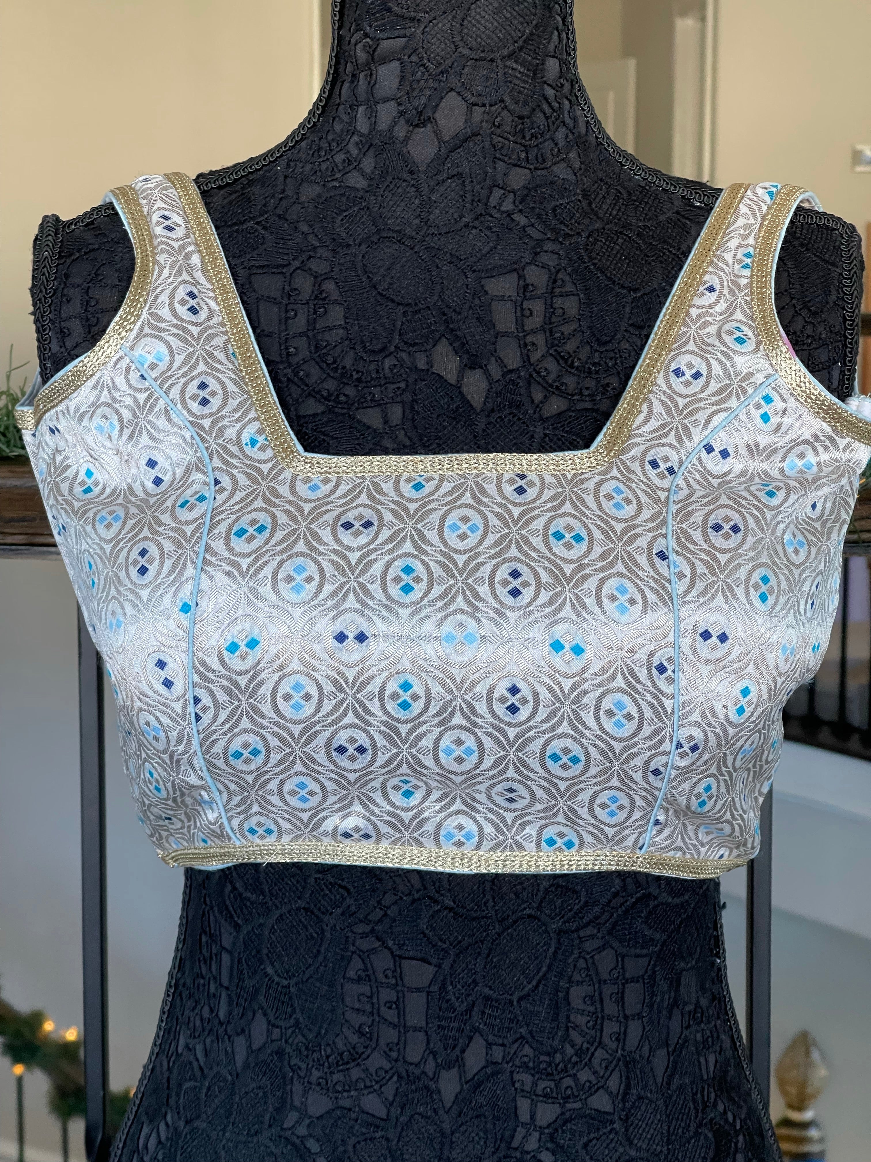 Designer Blouse - Off white Silver Antique Zari