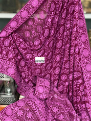 Designer Georgette Chikankari - Maroon Purple Paisley