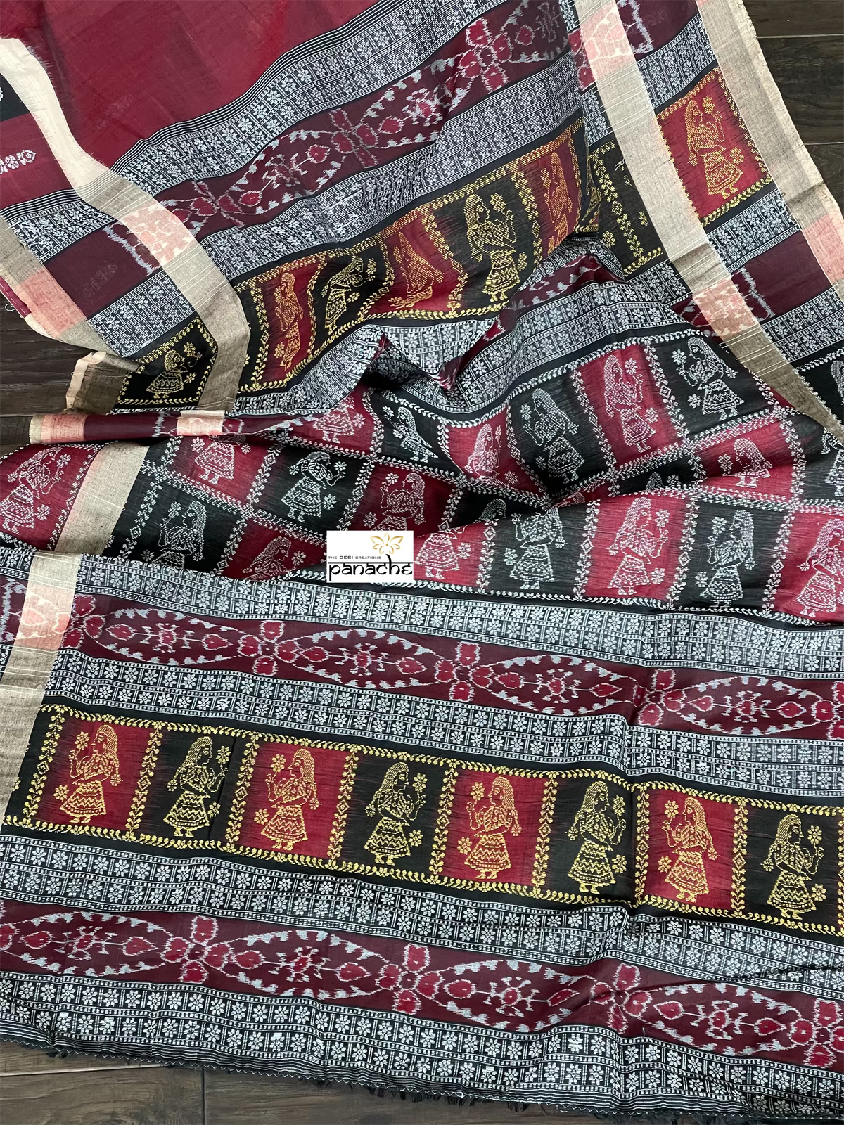 Pure Cotton Bomkai - Maroon Black