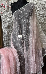 Designer Organza -  Pink Hand Embroidered