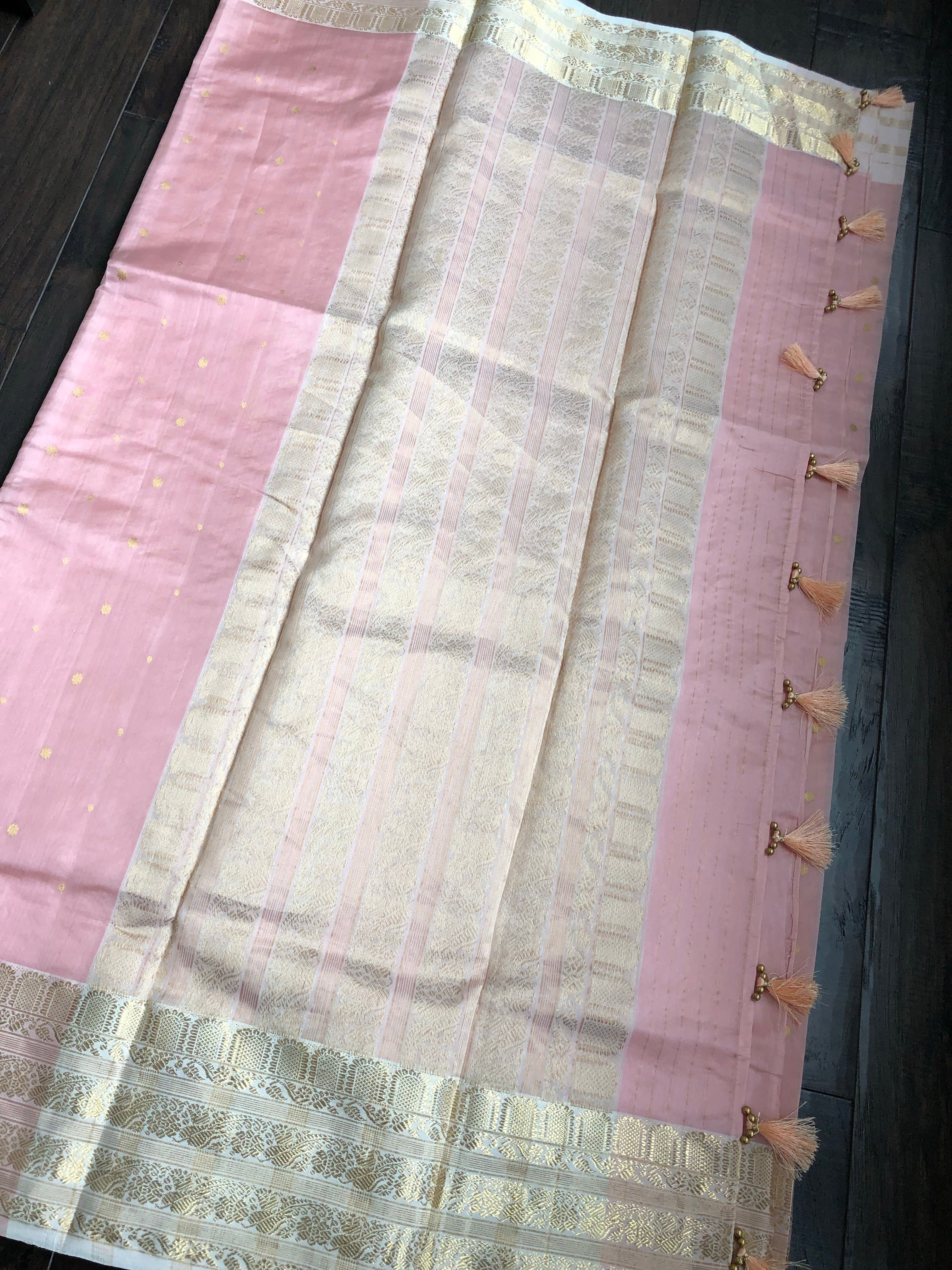 Pure Chanderi Silk - Light Peach Pink Eknalya woven