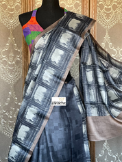 Pure Tussar Silk - Black Grey Printed