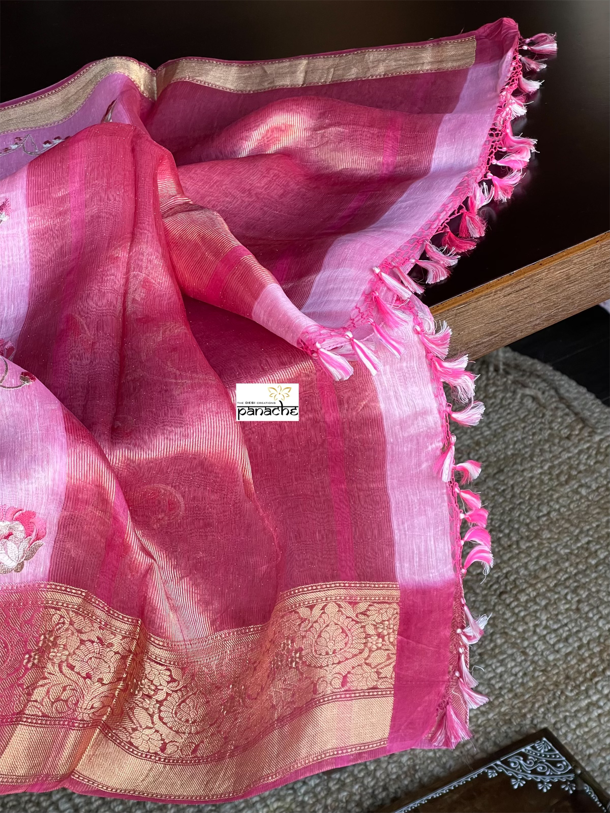 Embroidered Linen Silk - Bubblegum Pink