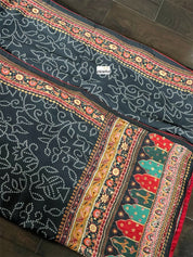 Satin Maslin Designer Inspired Drape - Black Bandhej Printed