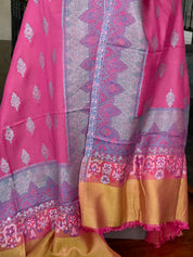 Kashmiri Semi Pashmina Stole - Pink Mustard Purple