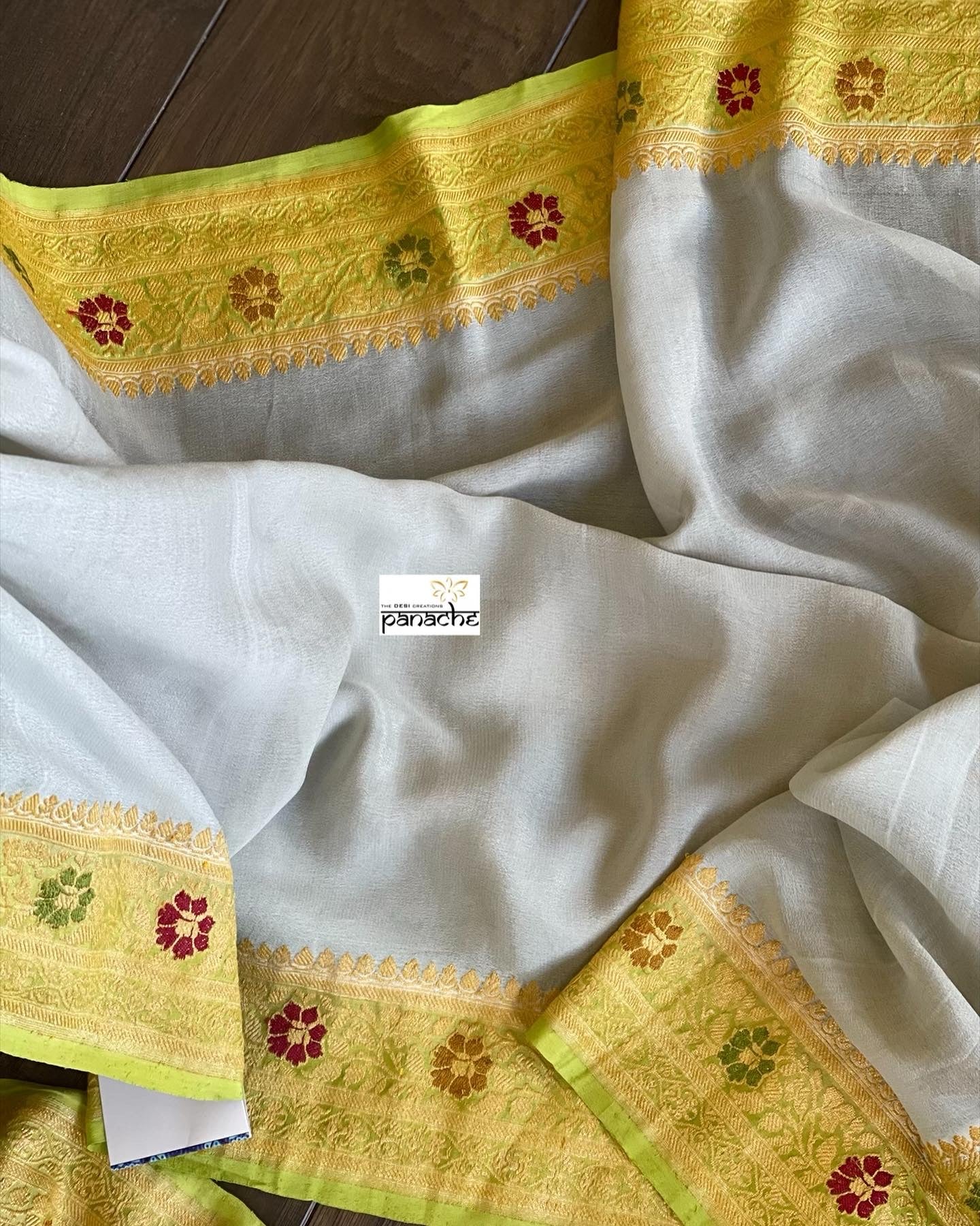 Khaddi Georgette Banarasi - Grey Green Meenakari