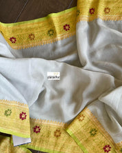 Khaddi Georgette Banarasi - Grey Green Meenakari