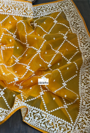 Designer Organza - Light Mustard Orange embroidered