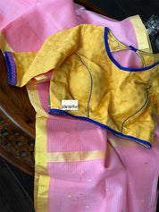 Pure Chanderi Organza Silk - Pink Yellow Checkered