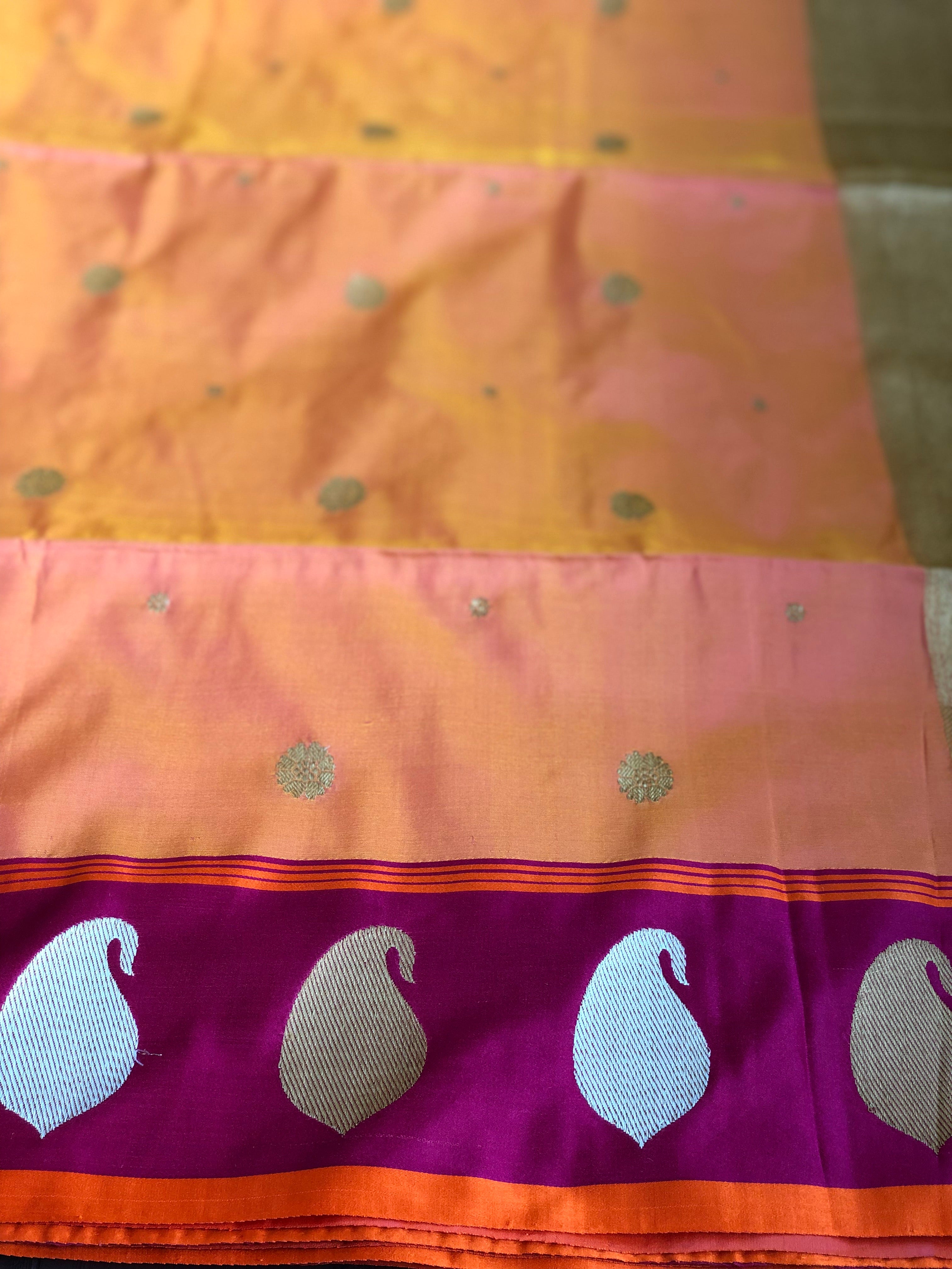 Katan Silk Banarasi - Peach Orange Dual shaded