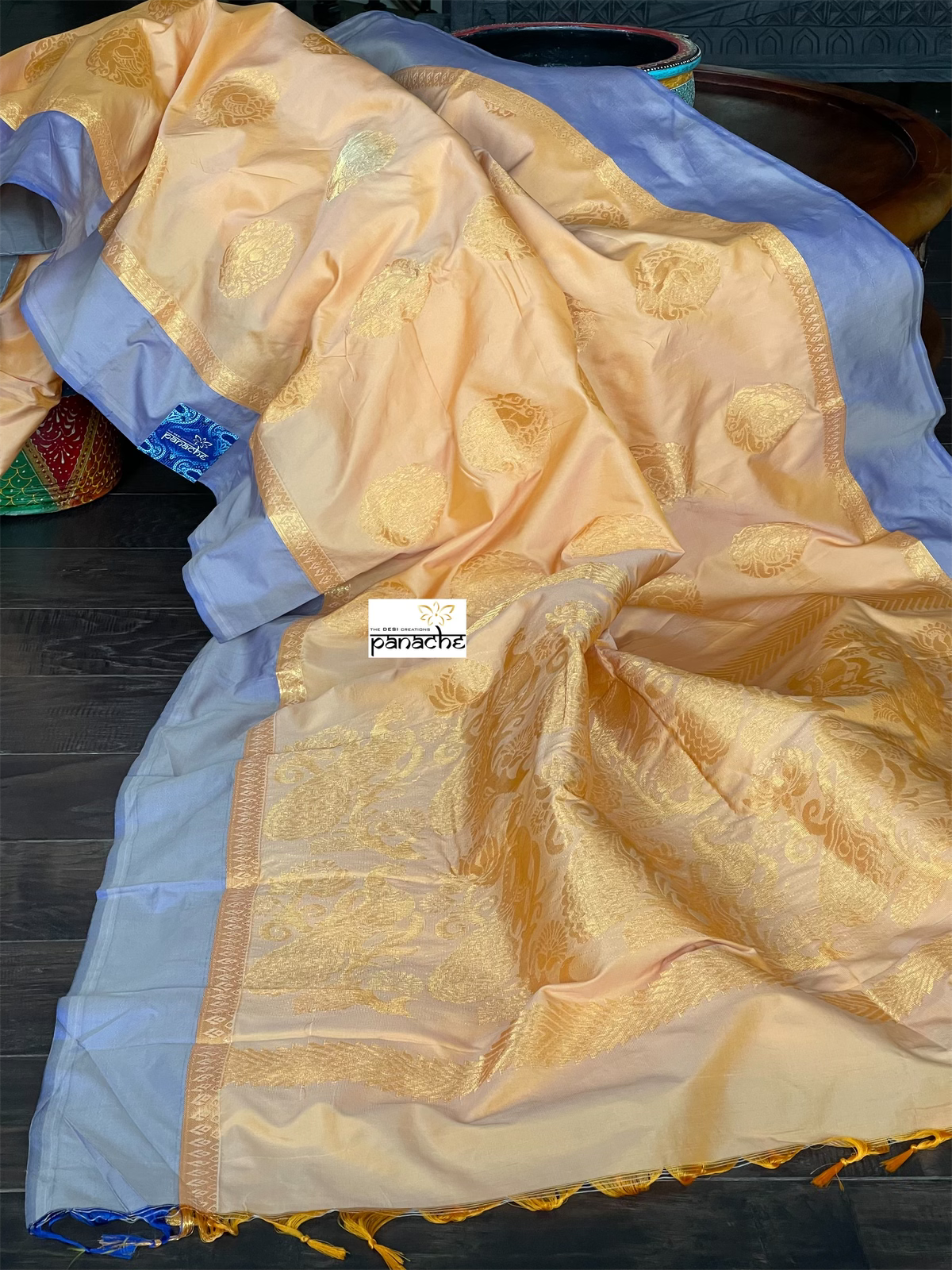Soft Silk Kanjivaram - Peach Yellow Violet