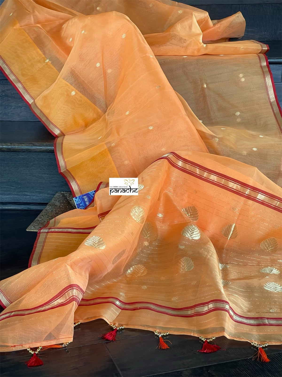 Pure Chanderi Organza Silk - Orange Red
