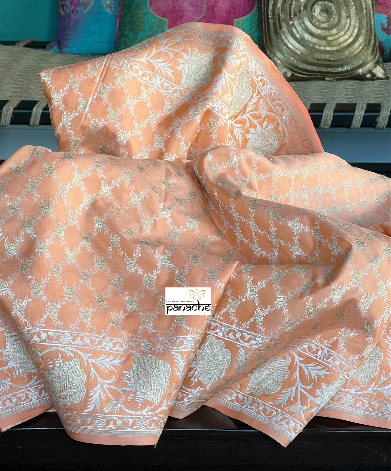 Pure Silk Katan Banarasi- Gajri Orange