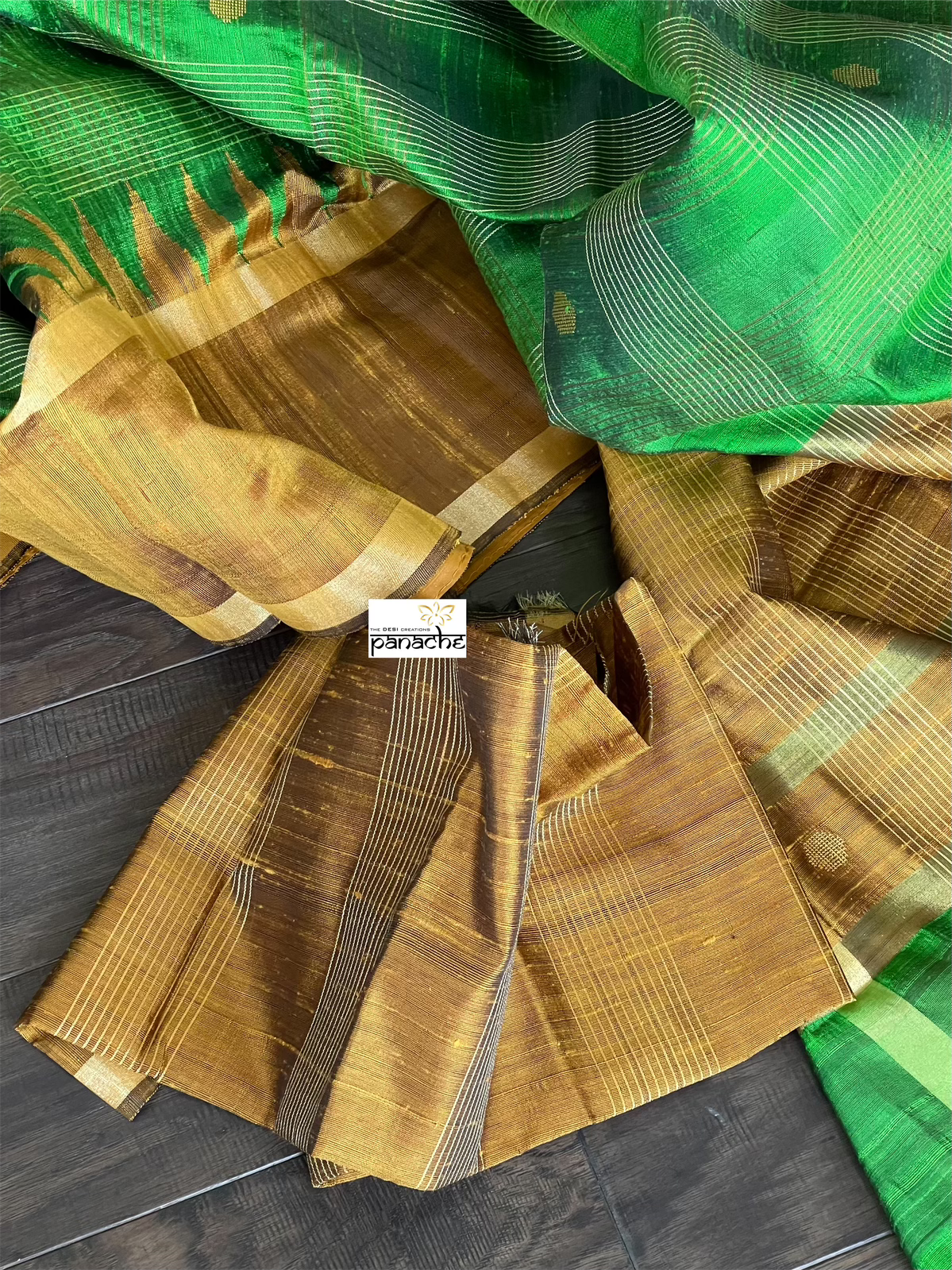 Pure Raw Silk - Green Ochre Brown Checkered