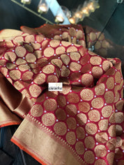 Pure Katan Silk Banarasi - Wine Red Antique Golden Zari
