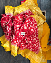 Khaddi Georgette Banarasi - Red Yellow Silver Zari meena