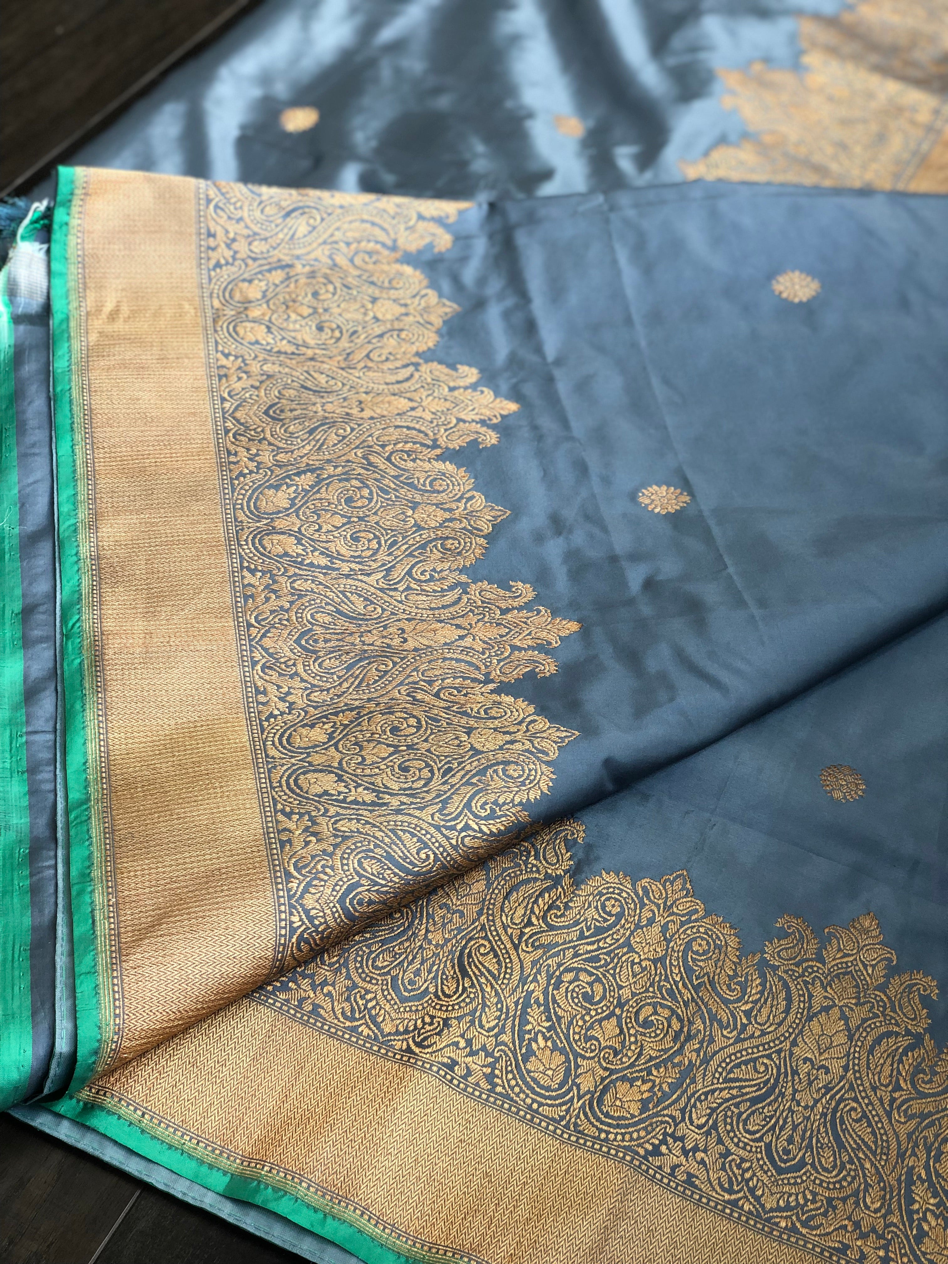 Katan Silk Banarasi - Grey Zari Woven