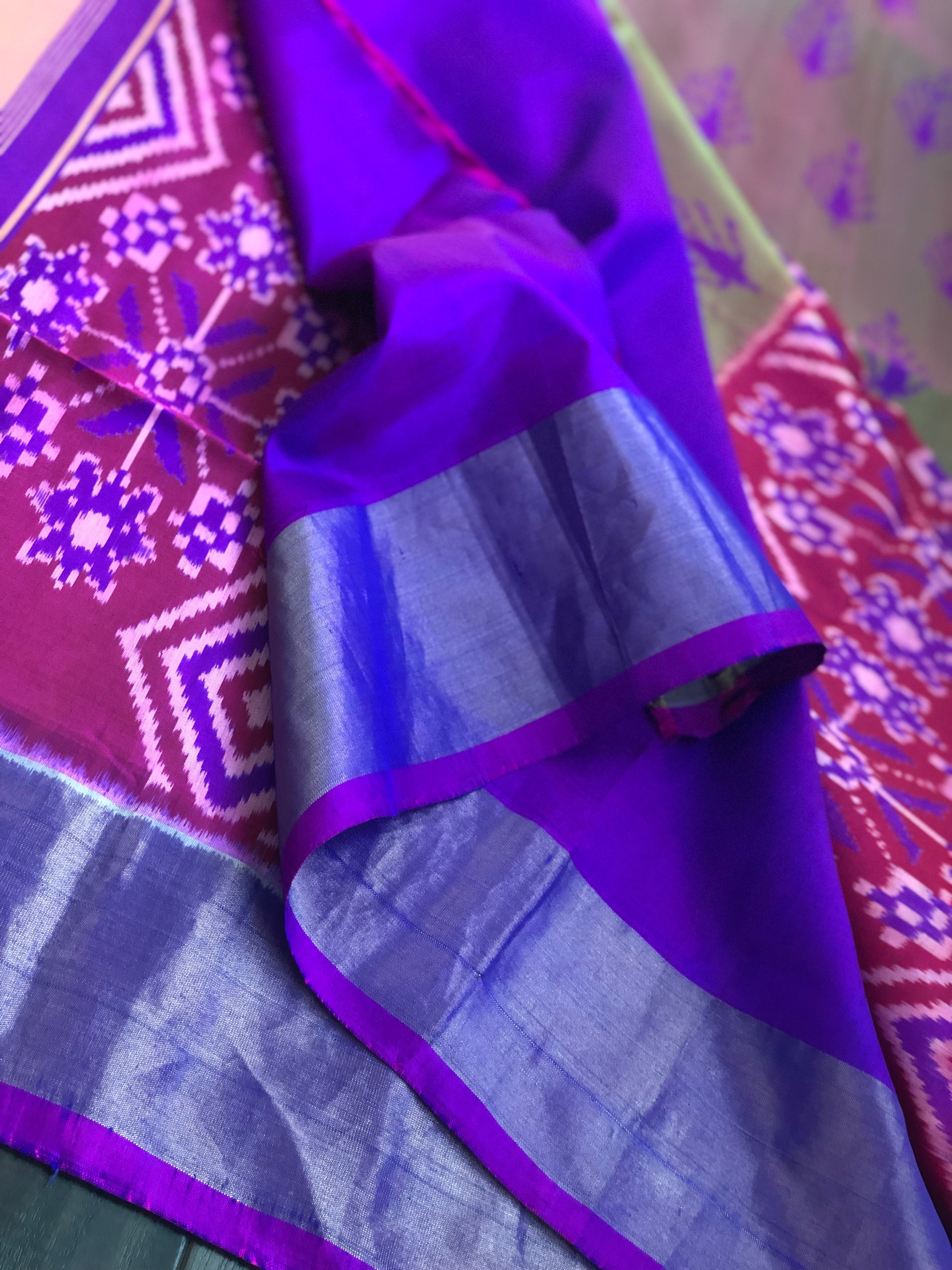 Patan Silk Patola - Green Magenta Dual Shaded