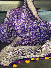 Bandhej Khaddi Georgette Banarasi - Purple Bandhej
