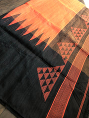 Matka Silk - Rust Black Jaamdani Weave