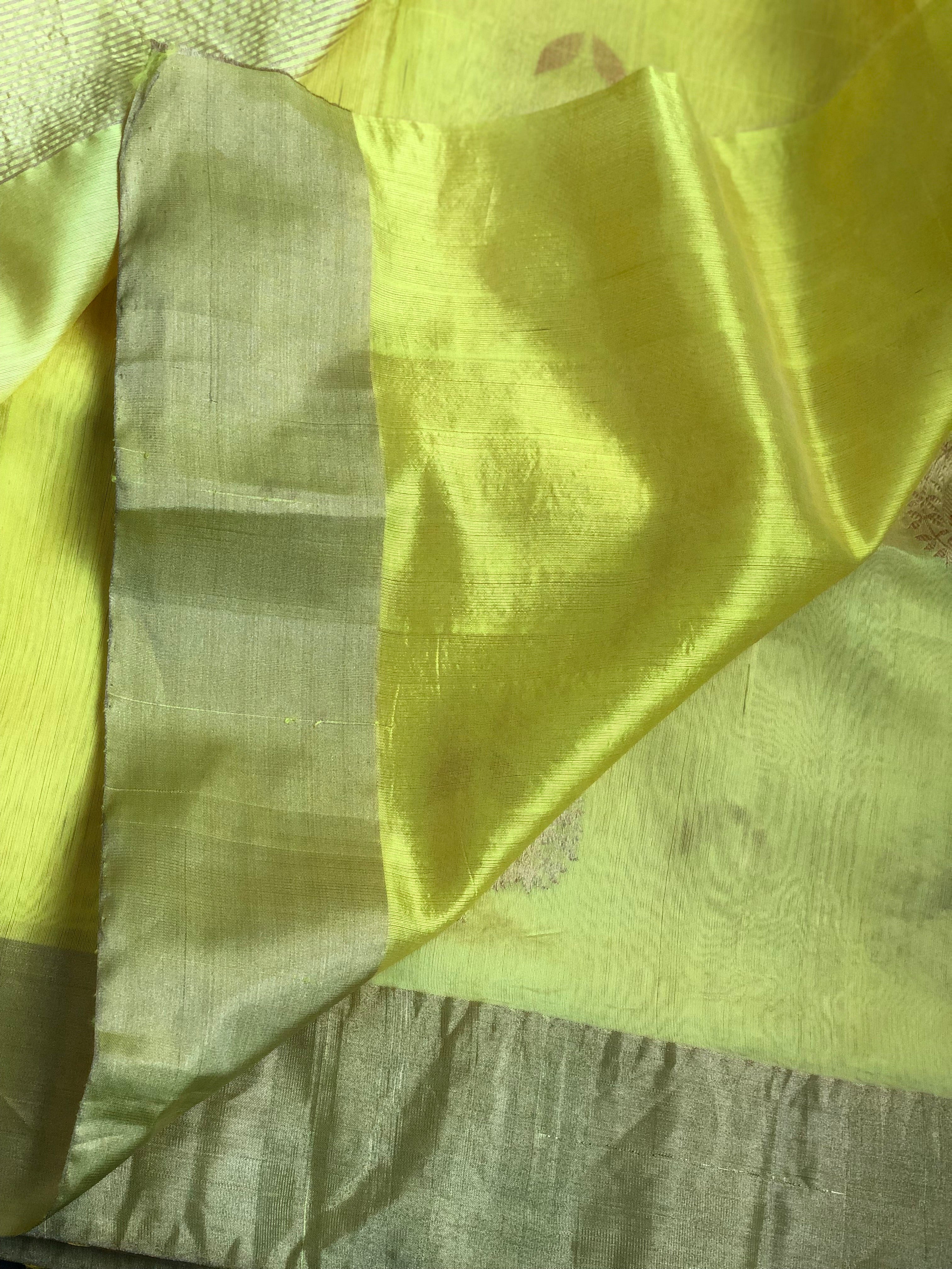 Pure Chanderi Silk - Yellow Red Eknaliya Woven