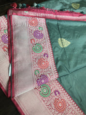 Pure Katan Silk Benarasi - Grey Golden Silver Zari