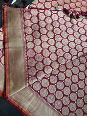 Pure Katan Silk Banarasi - Wine Red Antique Golden Zari