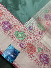 Pure Katan Silk Benarasi - Grey Golden Silver Zari
