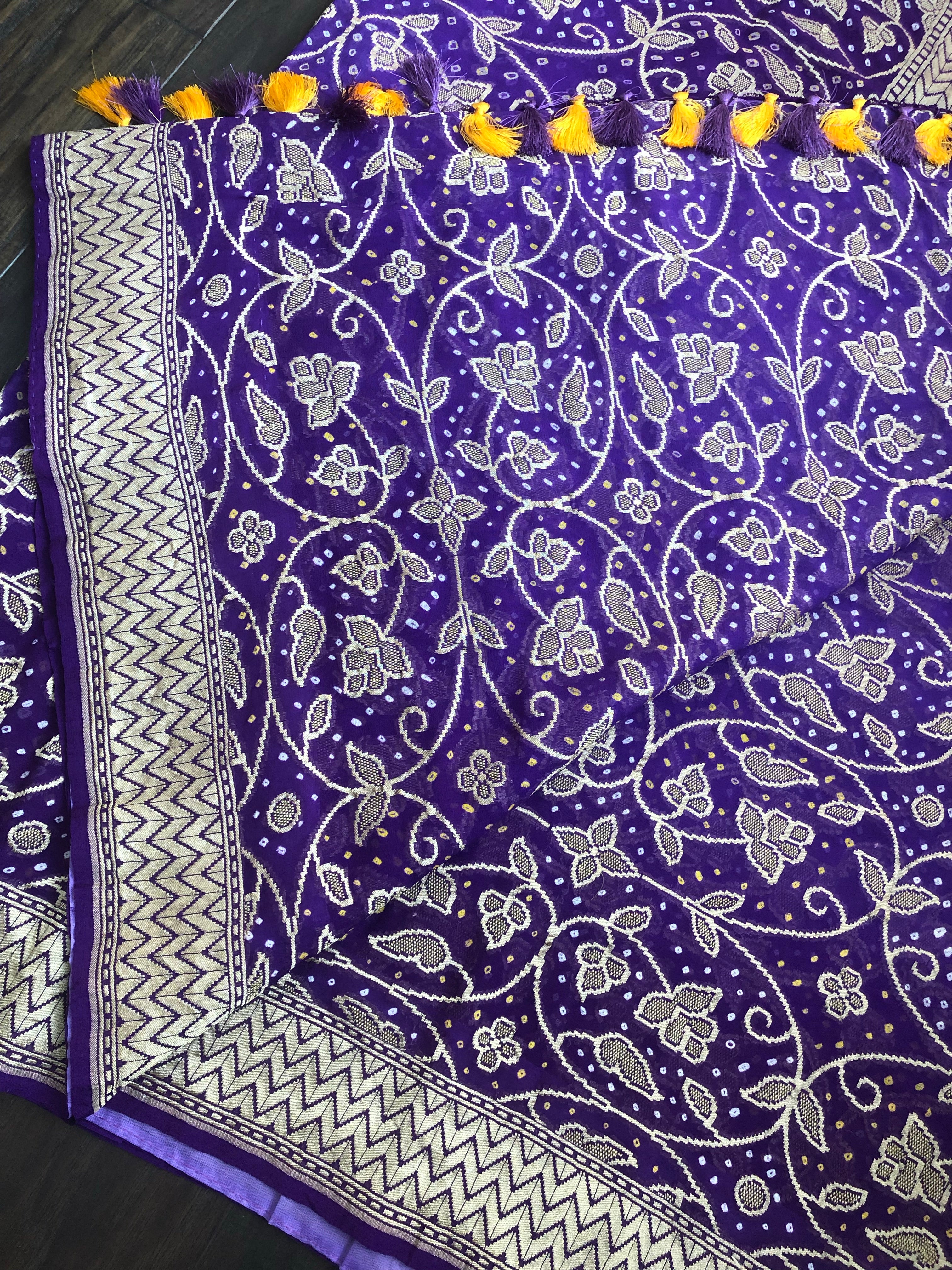 Bandhej Khaddi Georgette Banarasi - Purple Bandhej
