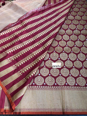 Pure Katan Silk Banarasi - Wine Red Antique Golden Zari