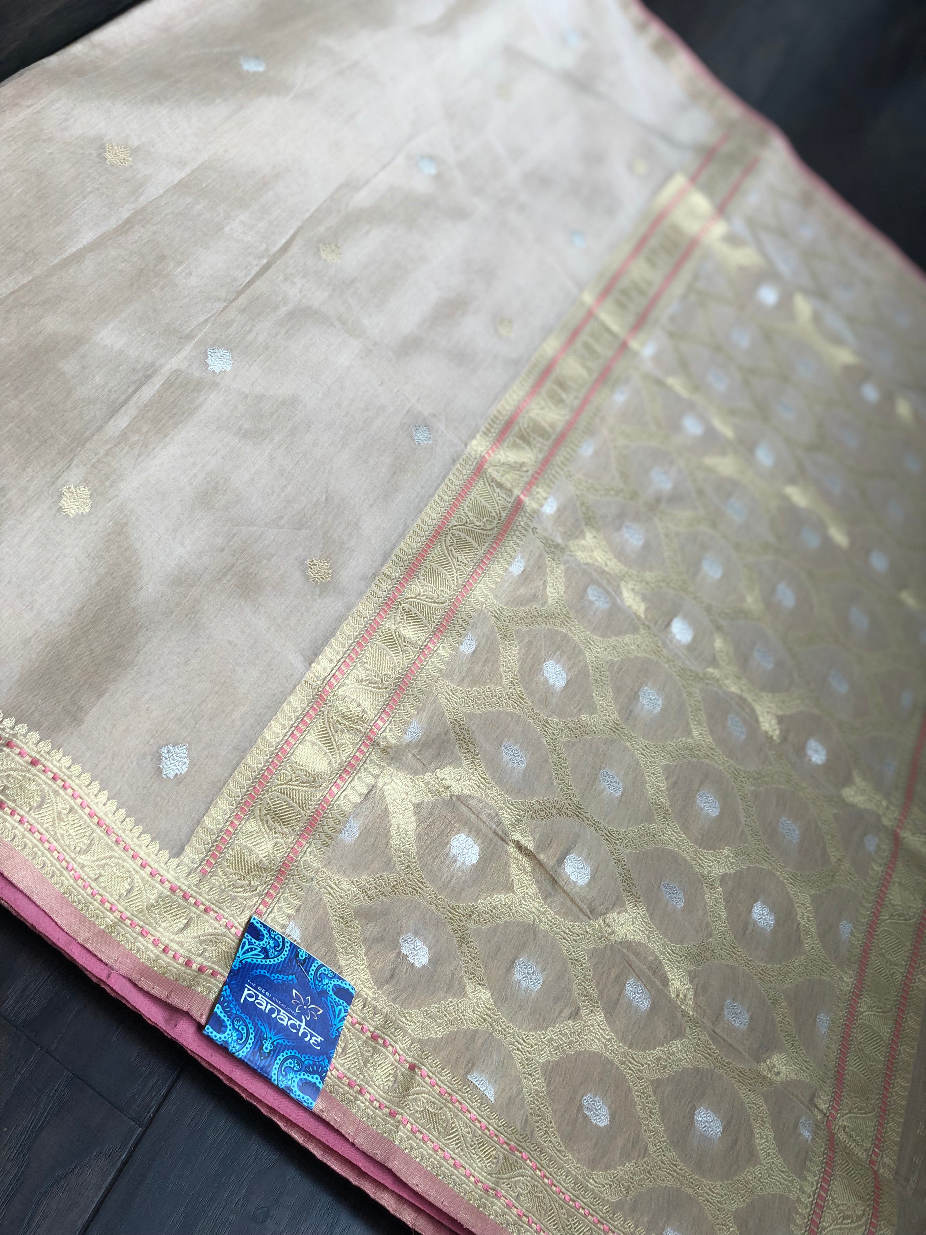 Kora Banarasi - Cream Beige Kadwa woven