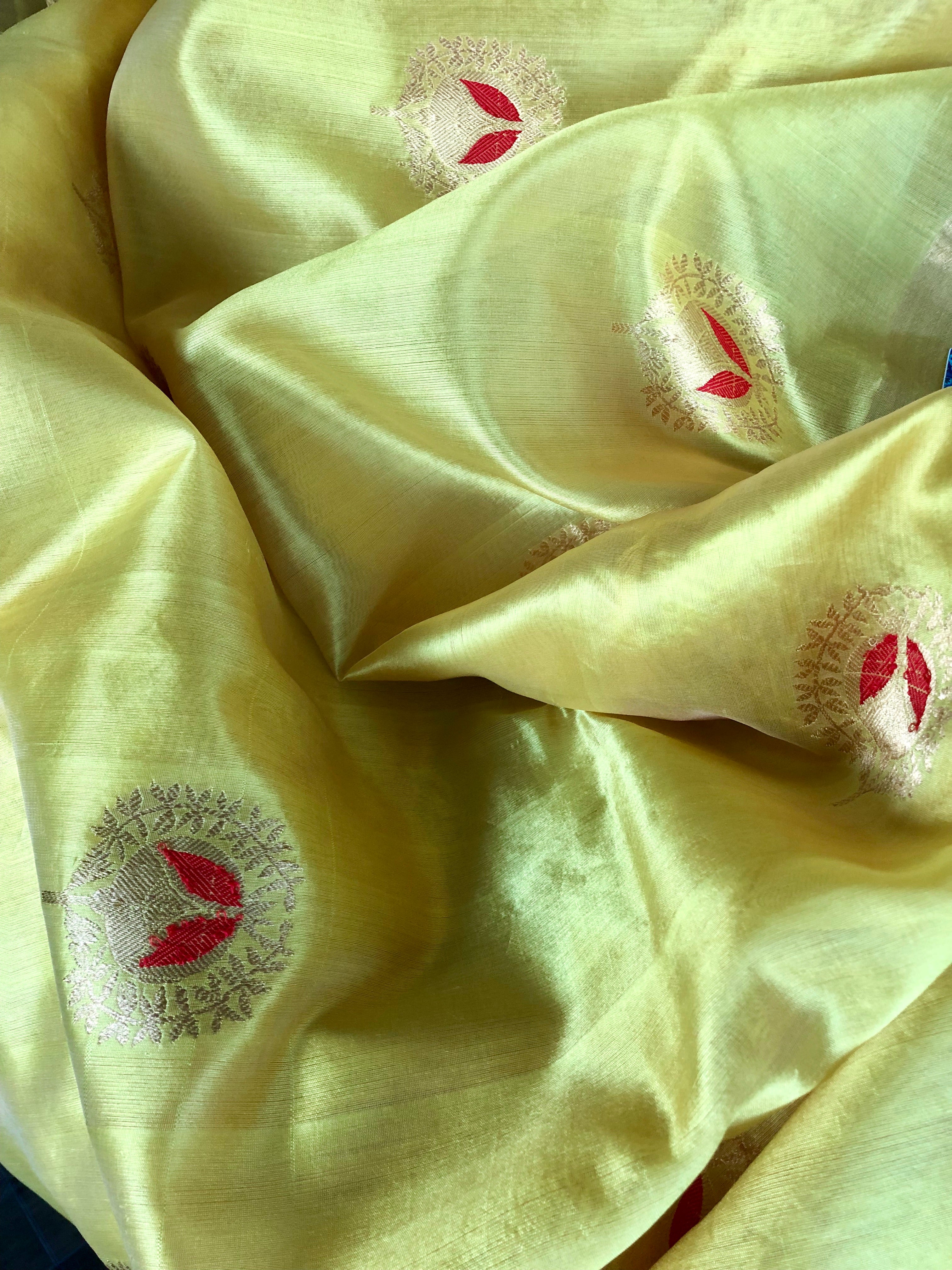 Pure Chanderi Silk - Yellow Red Eknaliya Woven