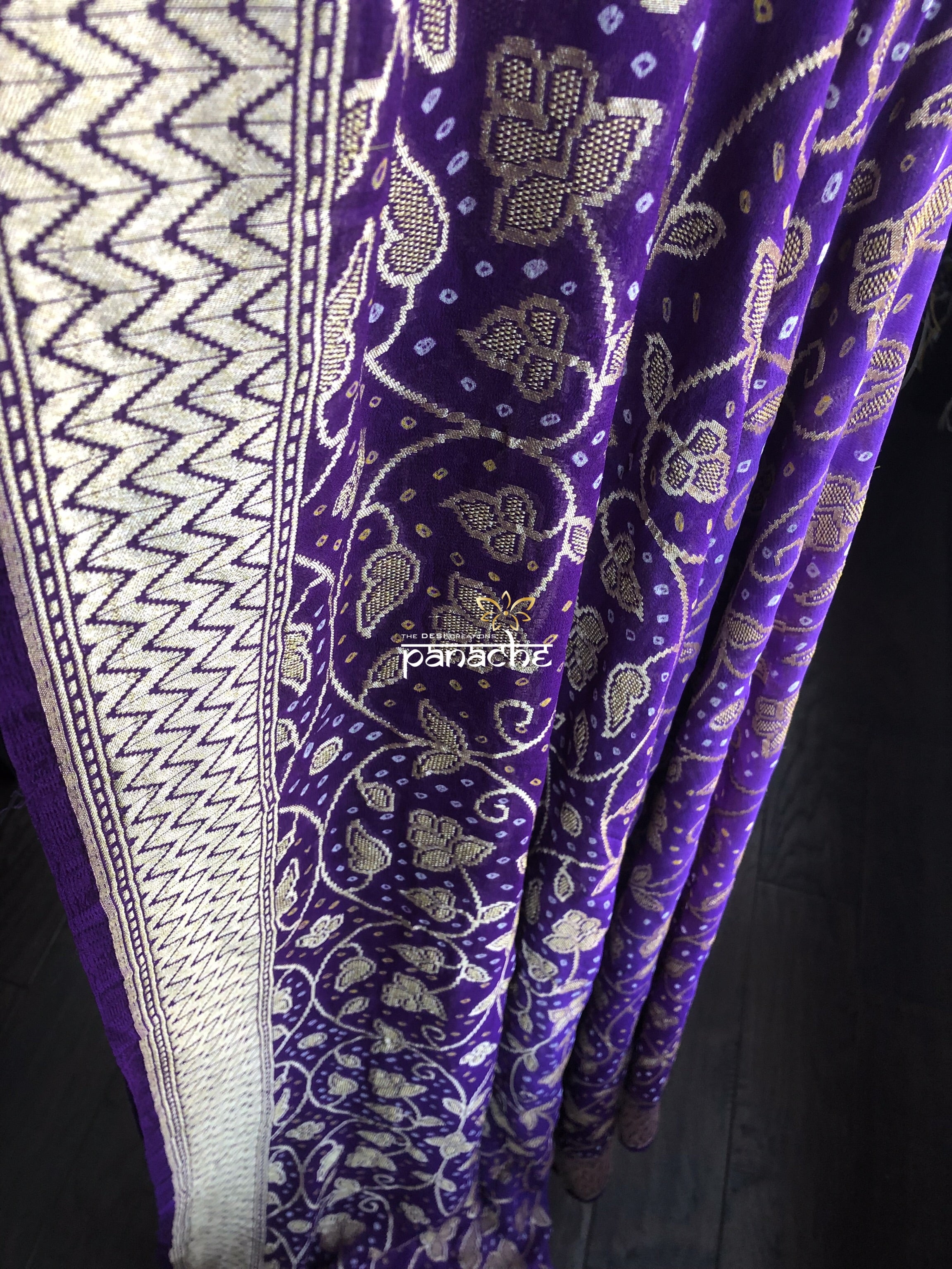 Bandhej Khaddi Georgette Banarasi - Purple Bandhej