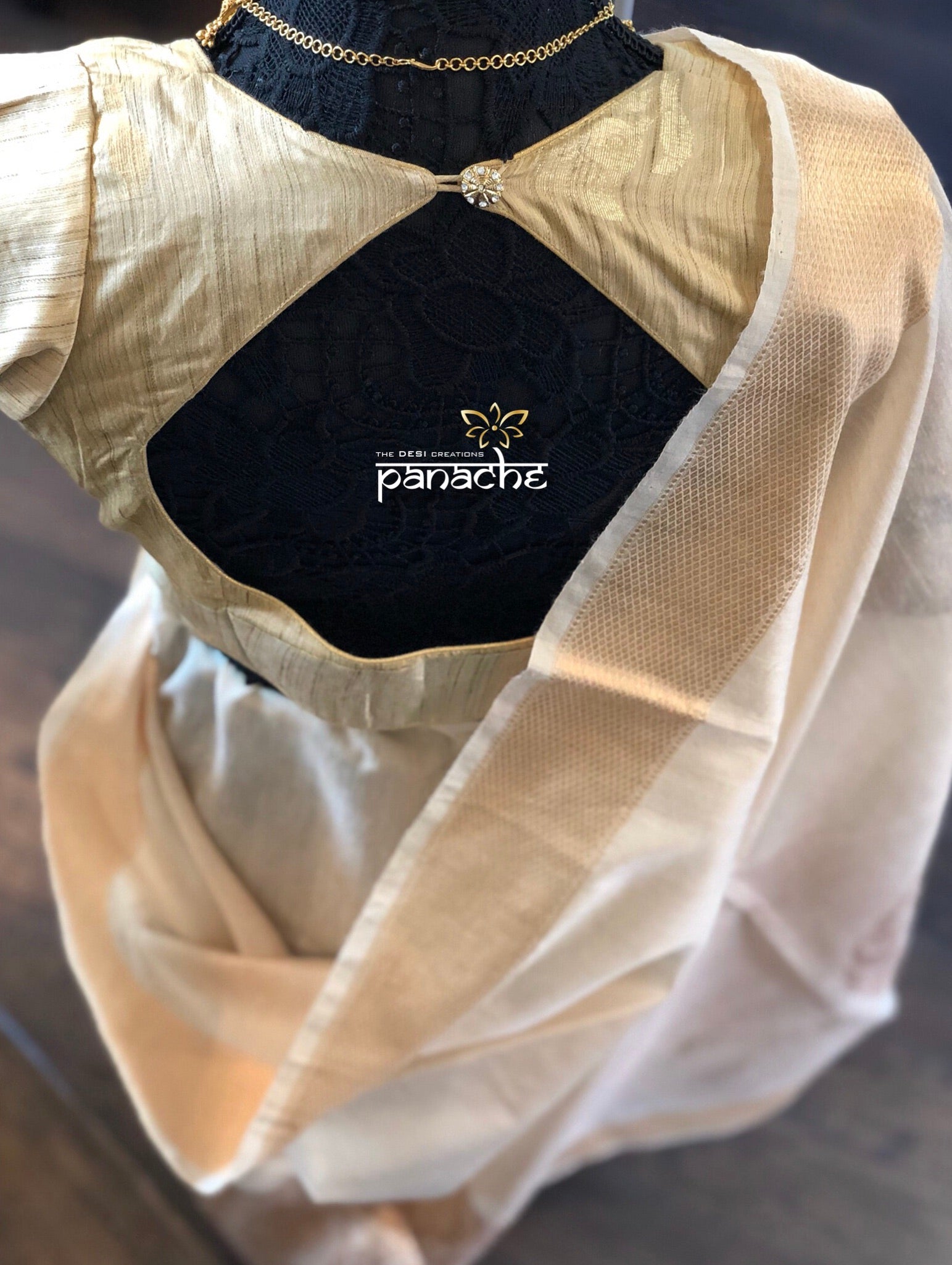 Designer Blouse - Raw Silk Beige Meenakari