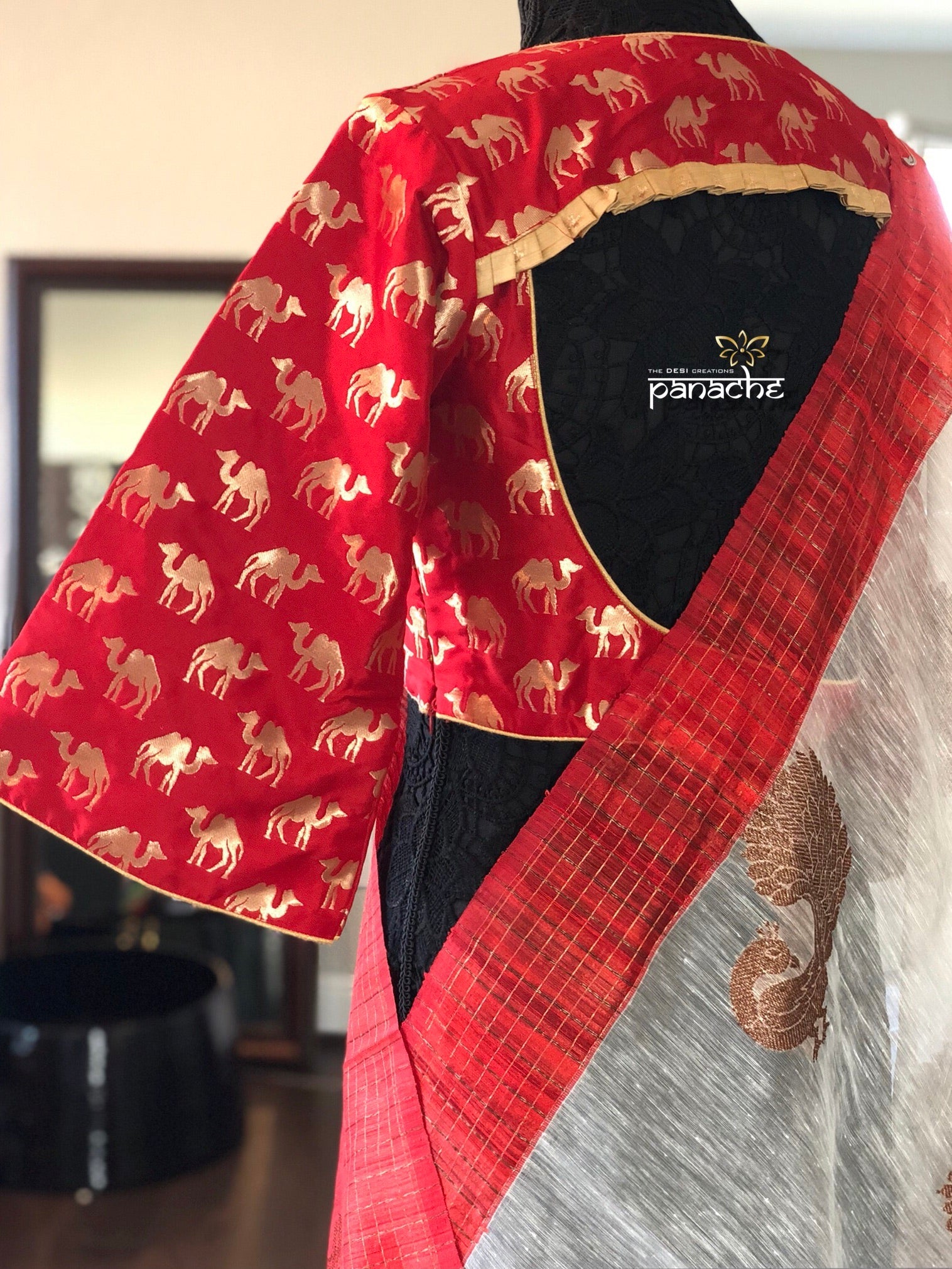 Designer Blouse - Red Camel Zari Woven