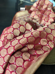 Pure Katan Silk Banarasi - Wine Red Antique Golden Zari