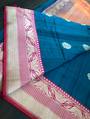 Exclusive Pure Tussar Silk Benarasi - Teal and Pink