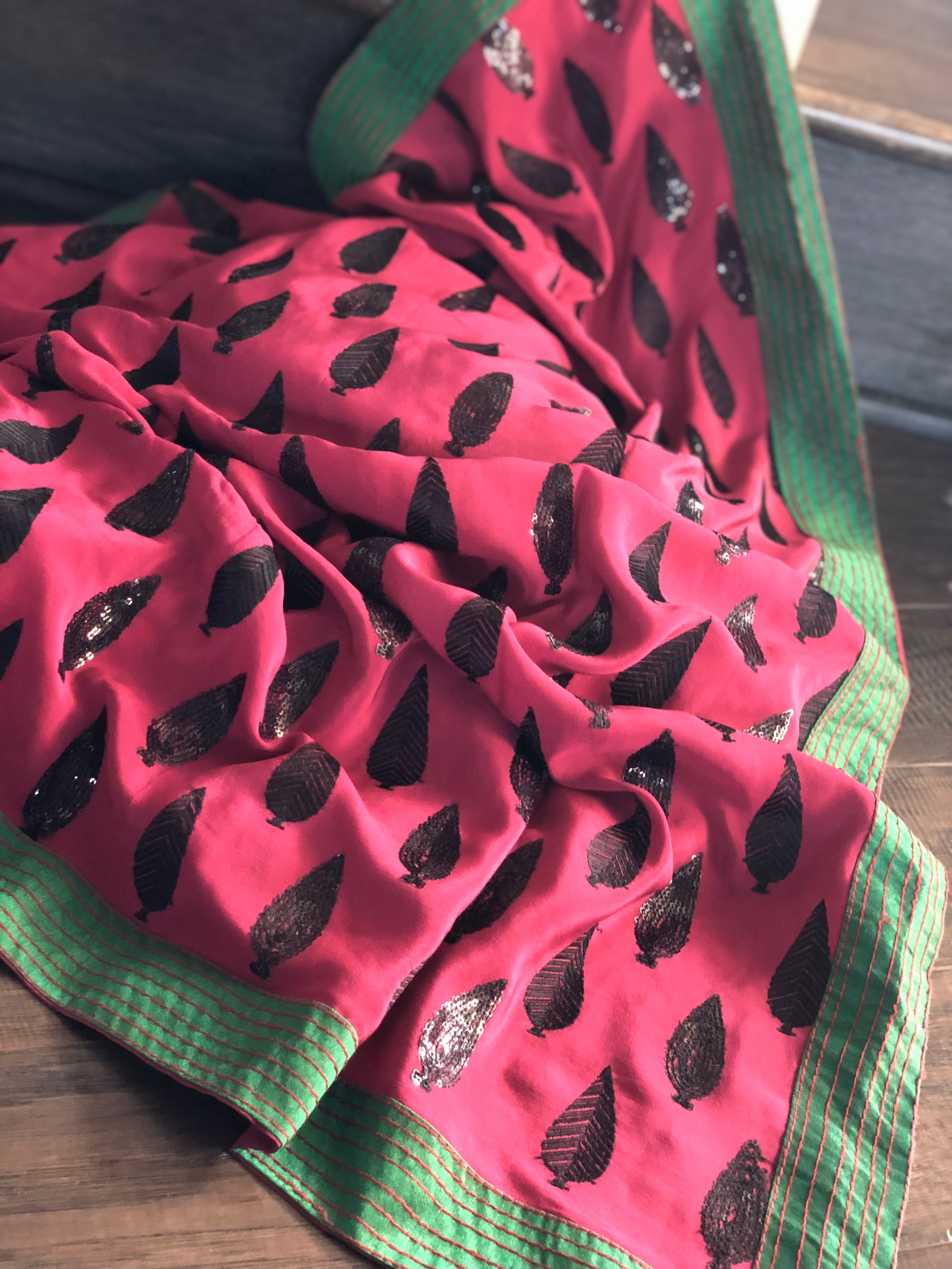 Designer Saree - Grape color Black sequin