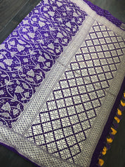 Bandhej Khaddi Georgette Banarasi - Purple Bandhej