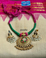 Silver 92.5 Tassel Necklace - Gold Tone Kundan Fusion Pendant