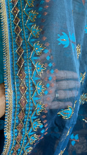 Designer Jamdaani Cutdana Embroidered - Light Firozi